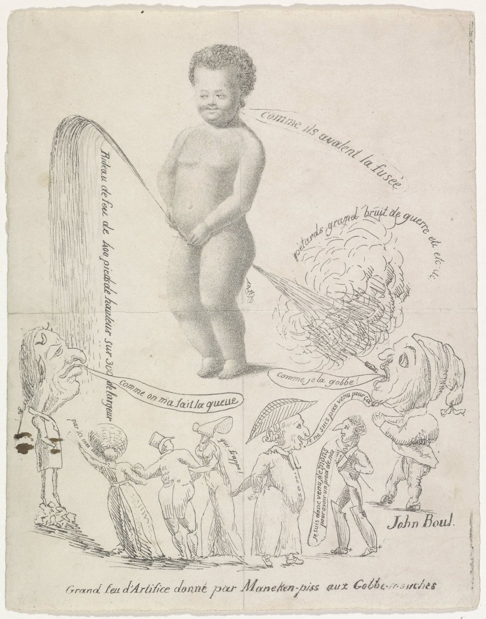 曼内肯皮斯提供的烟花，1820 年
Maneken-piss aux Gobbe-mouches提供的盛大焰火（标题见实物） 作者 无名氏