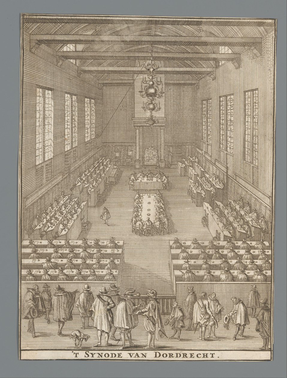 多德雷赫特宗教会议开幕式，1618 年
多德雷赫特宗教会议（物品上的标题） 作者 无名氏