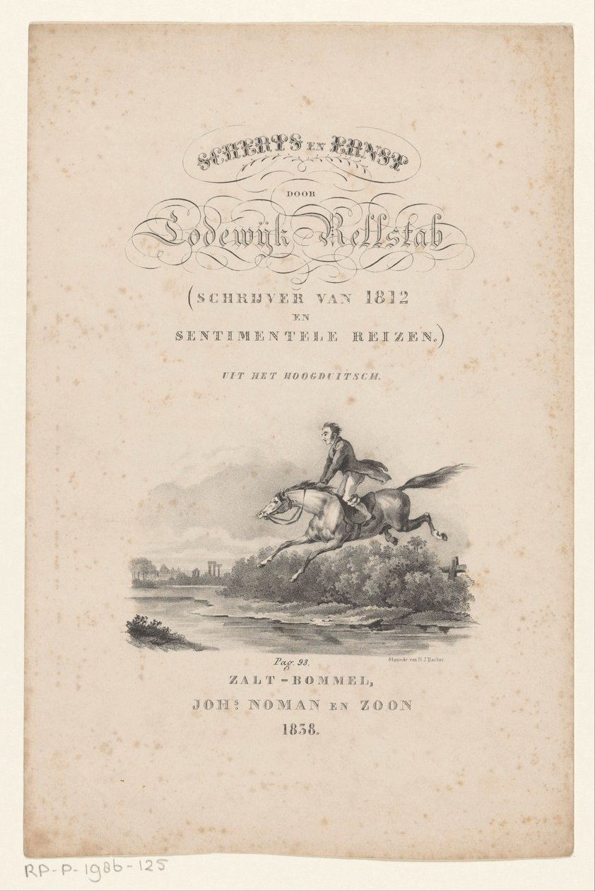马儿跳过河流
扉页Lodewijk Rellstab，《玩笑与严肃》，1838 年 作者 无名氏