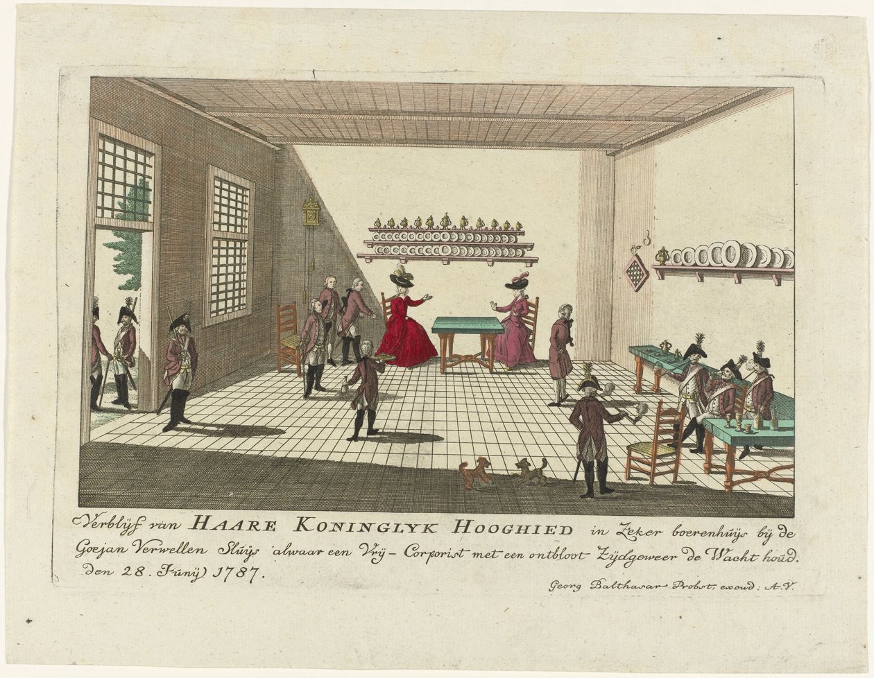 奥兰治公主在 Goejan Verwellen Sluijs 的警卫室，1787 年
公主殿下在 Goejan Verwellen Sluijs 附近的某些农舍逗留，那里有一名自由党人手持暴露在外的侧舷枪站岗。 1787 年 6 月 28 日（标题见照片）。 作者 无名氏