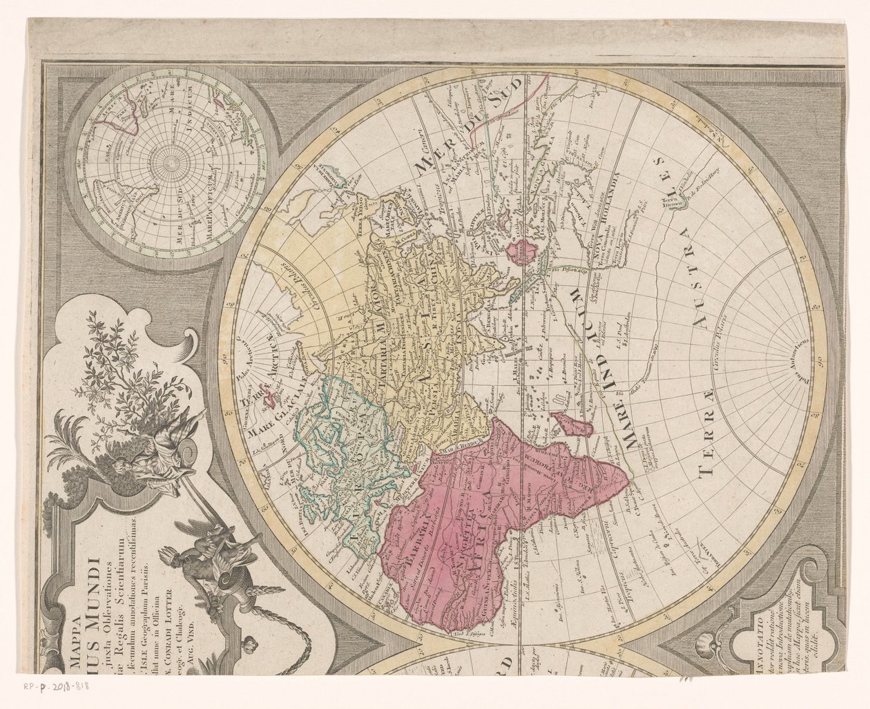 世界地图的右半部分，显示东半球 Mappa totius mundi : adornata juxta Observations (...)（对象上的标题） 作者 无名氏