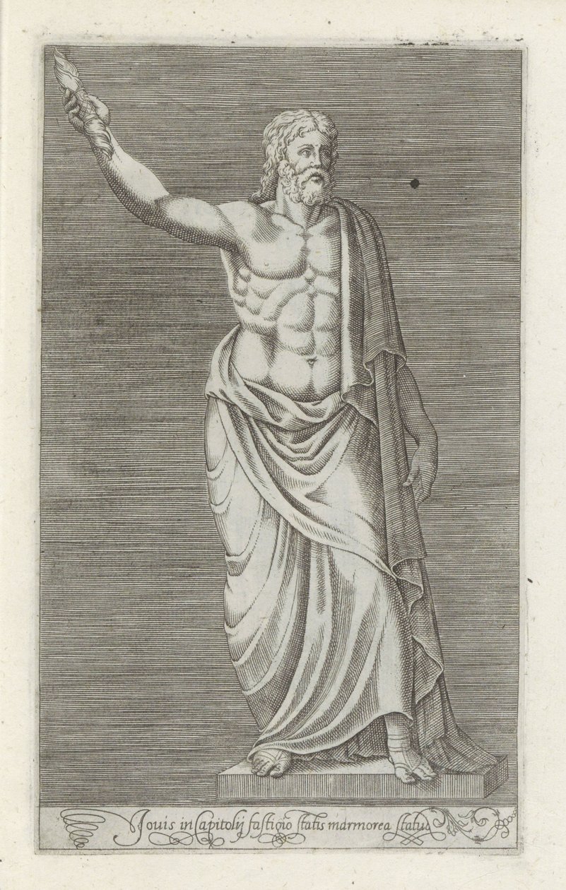 朱庇特雕像
Jovis in Capitolij fastigio statis marmorea 雕像（物体上的标题）
罗马的古代雕塑（系列名称）
Antiquarum statuarum urbis Romae quae in publicis locis visuntur icones（系列标题） 作者 无名氏