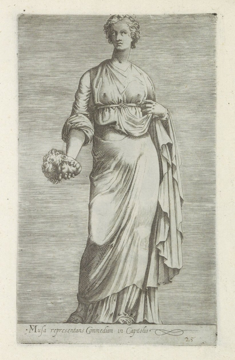 Thaleia 的雕塑，婚礼的场景
Musa representans commediam in Capitolio（物品上的标题）
罗马的古代雕塑（系列名称）
Antiquarum statuarum urbis Romae quae in publicis locis visuntur icones（系列标题） 作者 无名氏