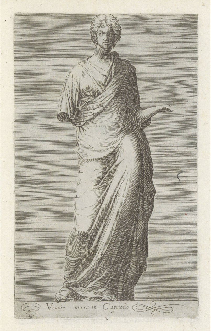 乌拉尼娅雕塑，立体雕像
Capitolio 的 Urania musa（物体上的标题）
罗马的古代雕塑（系列名称）
Antiquarum statuarum urbis Romae quae in publicis locis visuntur icones（系列标题） 作者 无名氏