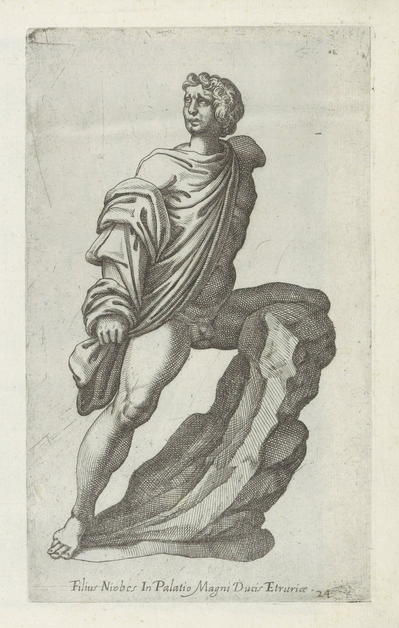 尼奥比雕像
Filius Niobes in palatio magni ducis Etruriae（物品上的标题）
罗马的古代雕塑（系列名称）
Antiquarum statuarum urbis Romae quae in publicis locis visuntur icones（系列标题） 作者 无名氏