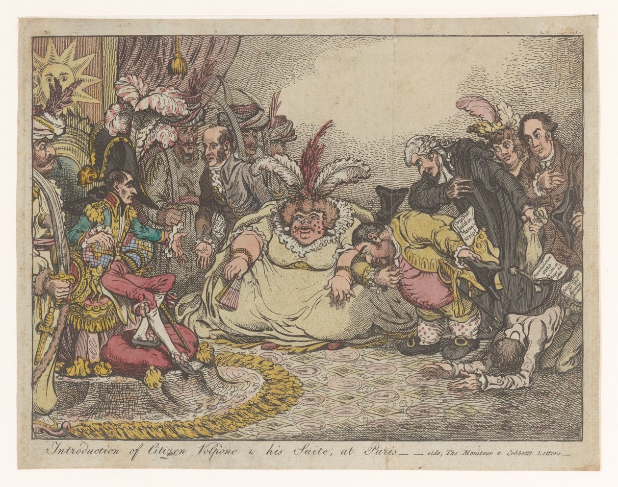 Spotprent 在福克斯会见拿破仑，1802 年
在巴黎介绍公民沃尔蓬和他的套房--参见《莫尼图》和《科贝特的信》（标题见实物） 作者 无名氏
