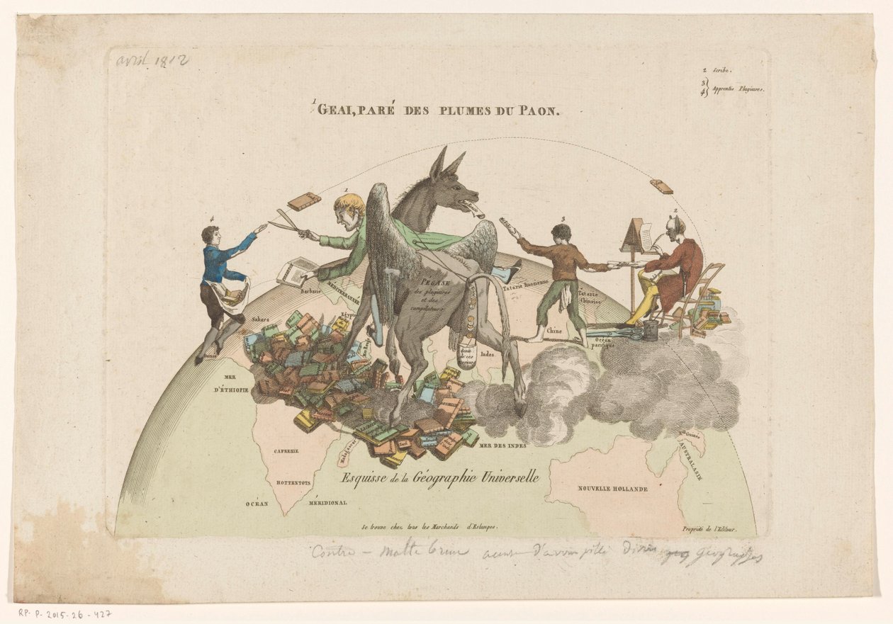 康拉德-马尔泰-布鲁的《世界地图集》（Spotprent op de Géographies Universelle van Conrad Malthe-Brun
Esquisse de la Géographie Universelle（标题见实物） 作者 无名氏