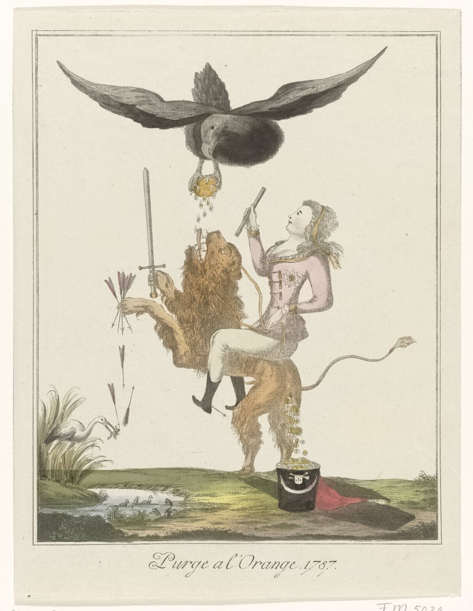 关于荷兰向普鲁士付款的漫画，1787 年
奥兰治大清洗。1787 年（标题在实物上） 作者 无名氏