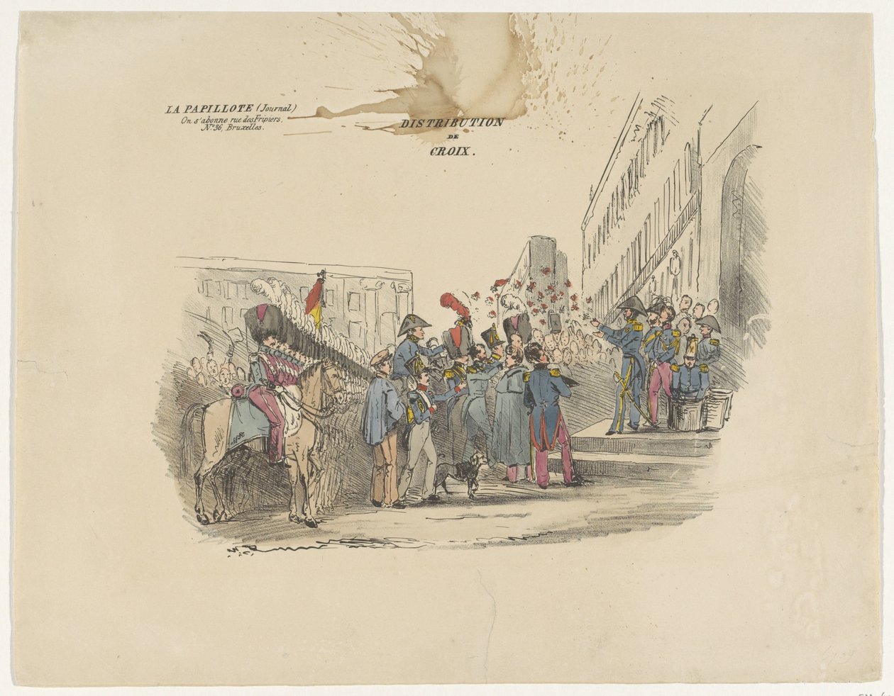 关于比利时荣誉十字勋章分配的漫画，1834 年
十字勋章的分发（物品上的标题） 作者 无名氏