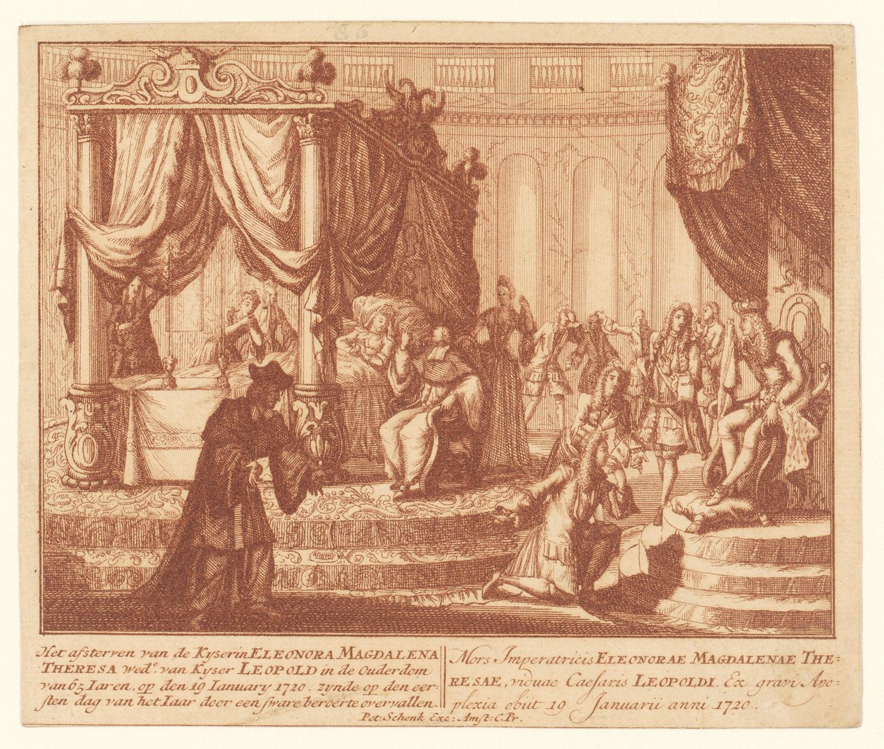 普法尔茨-纽伯格的埃莱奥诺拉皇后的病榻，1720 年 1 月 19 日
Kyser Leopold 的妻子 Kyserin Eleonora Magdalena Theresa 逝世，享年 65 岁（......）（物品上的标题） 作者 无名氏