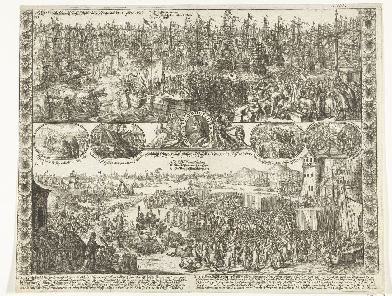 威廉三世前往英格兰的旅程，1688 年
1688 年[11 月]2 月 11 日殿下启程前往英格兰/1688 年[11 月]2 月 15 日和 16 日殿下抵达英格兰（标题见实物） 作者 无名氏