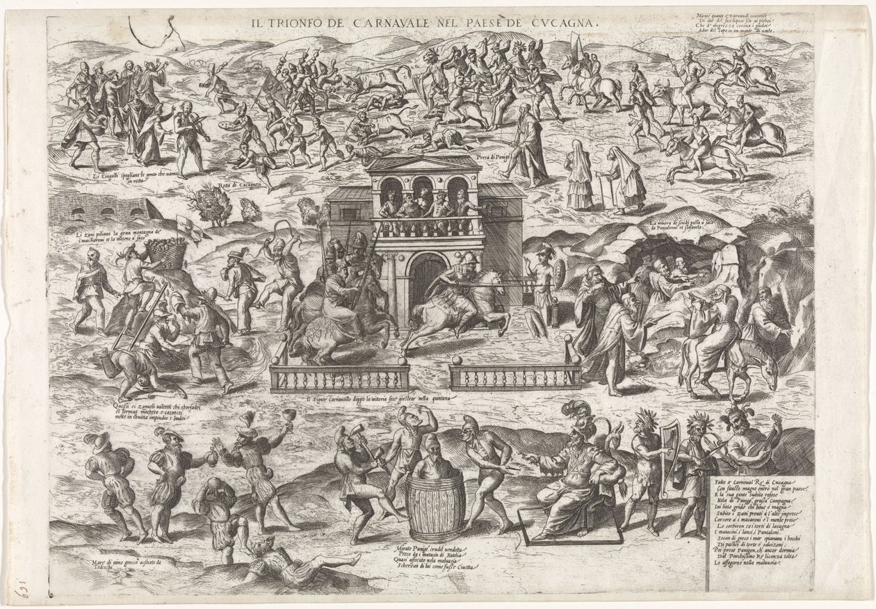 科加涅国狂欢节战胜四旬斋
Il Trionfo de Carnavale nel Paese de Cucagna（标题见实物） 作者 无名氏