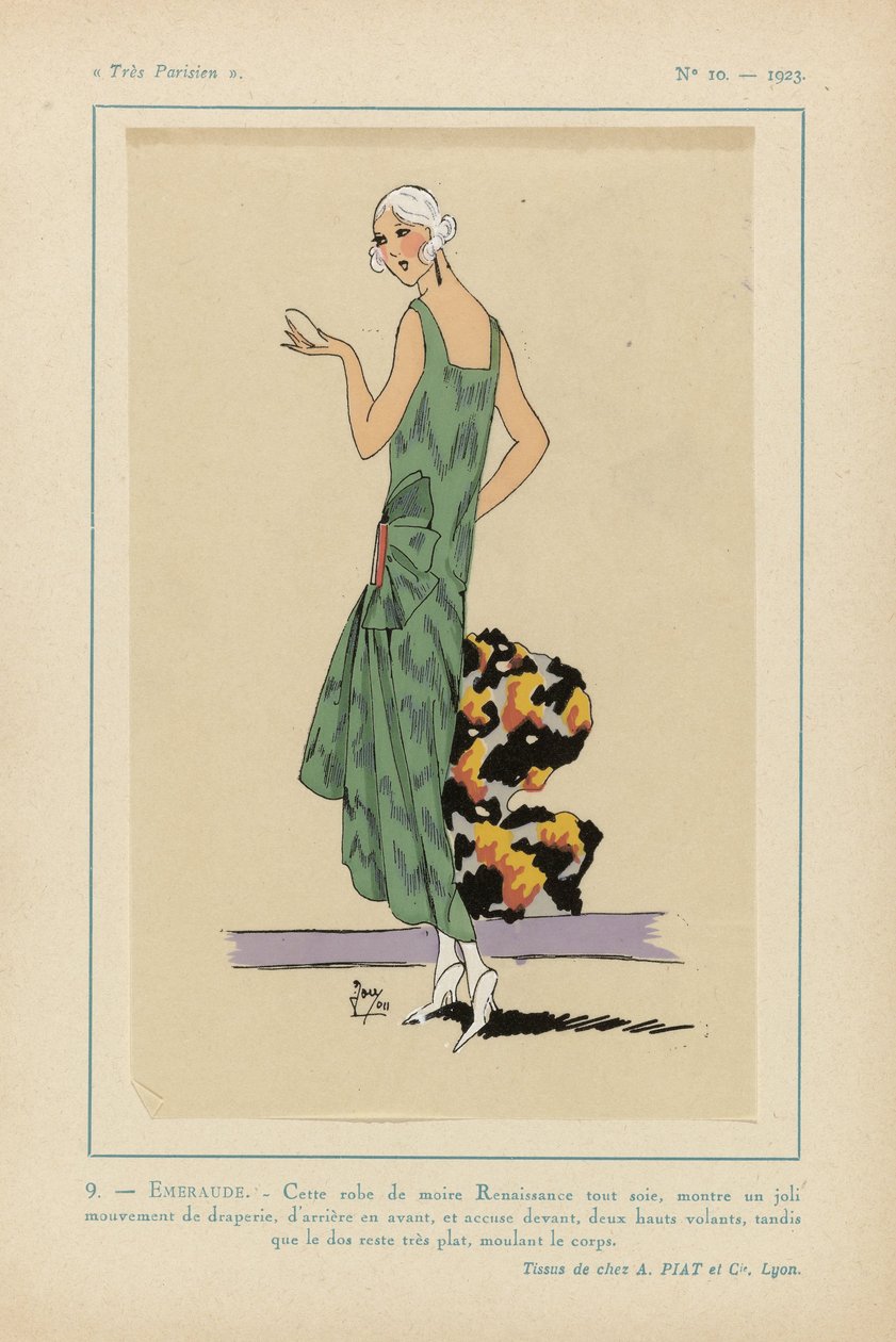 Très Parisien》，1923 年，第 10 期：9 - EMERAUDE。- 这款文艺复兴时期的摩尔连衣裙.... 作者 无名氏