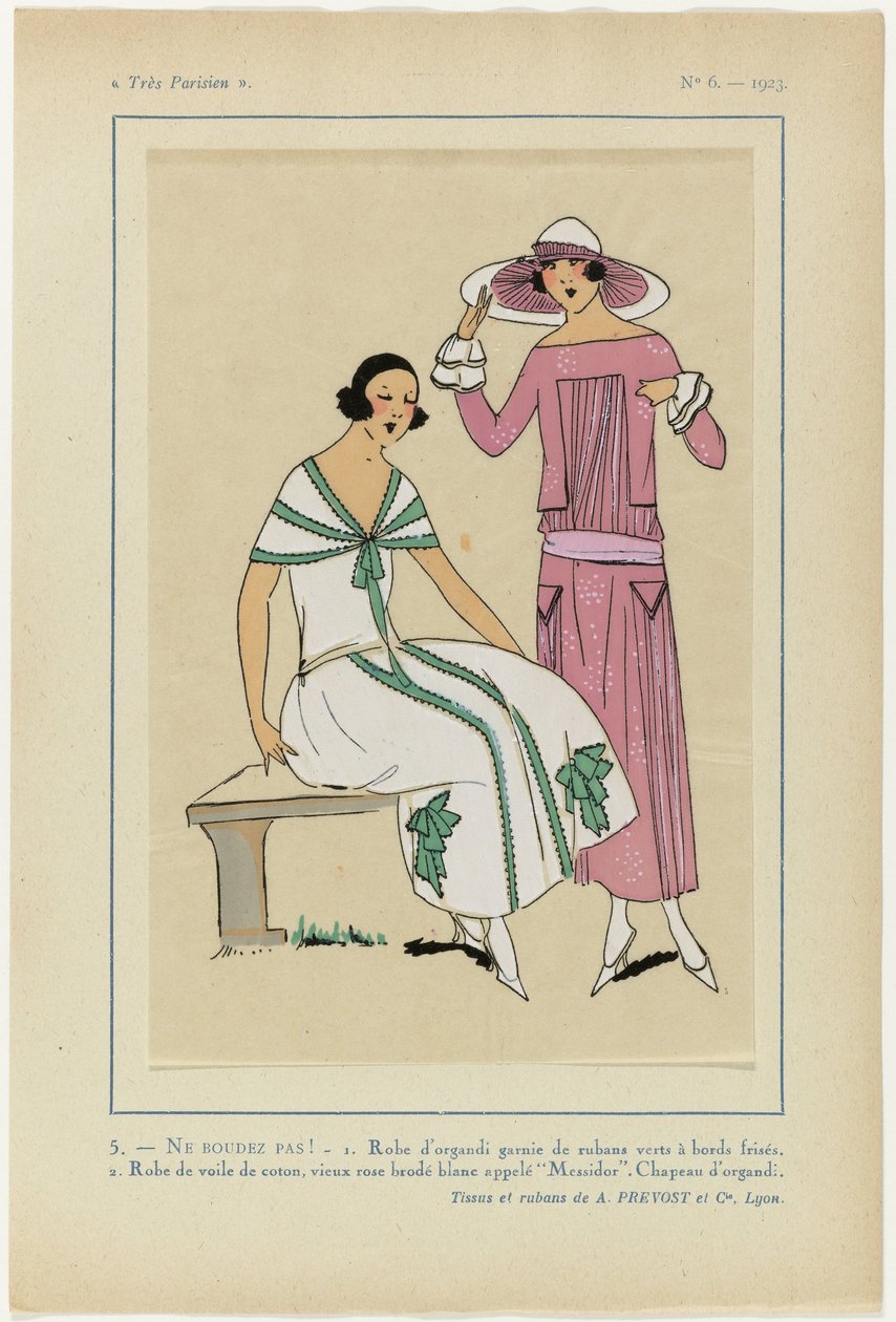 巴黎人》（Très Parisien），1923 年，第 6 期：5 - 不要弯曲！- 1. 风琴纱裙... 作者 无名氏
