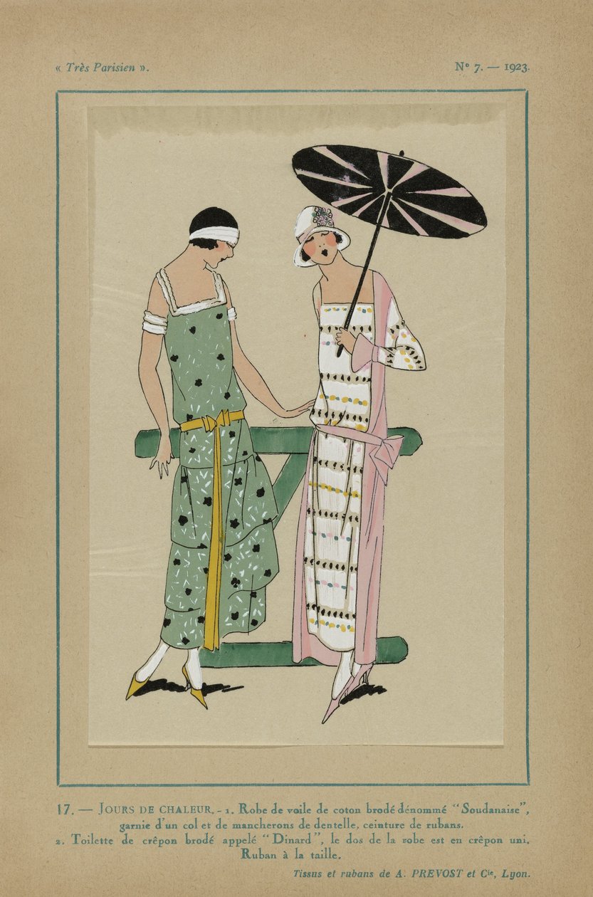 巴黎人》（Très Parisien），1923 年，第 7 期：17 - 热天。- 1. 棉质薄纱连衣裙... 作者 无名氏
