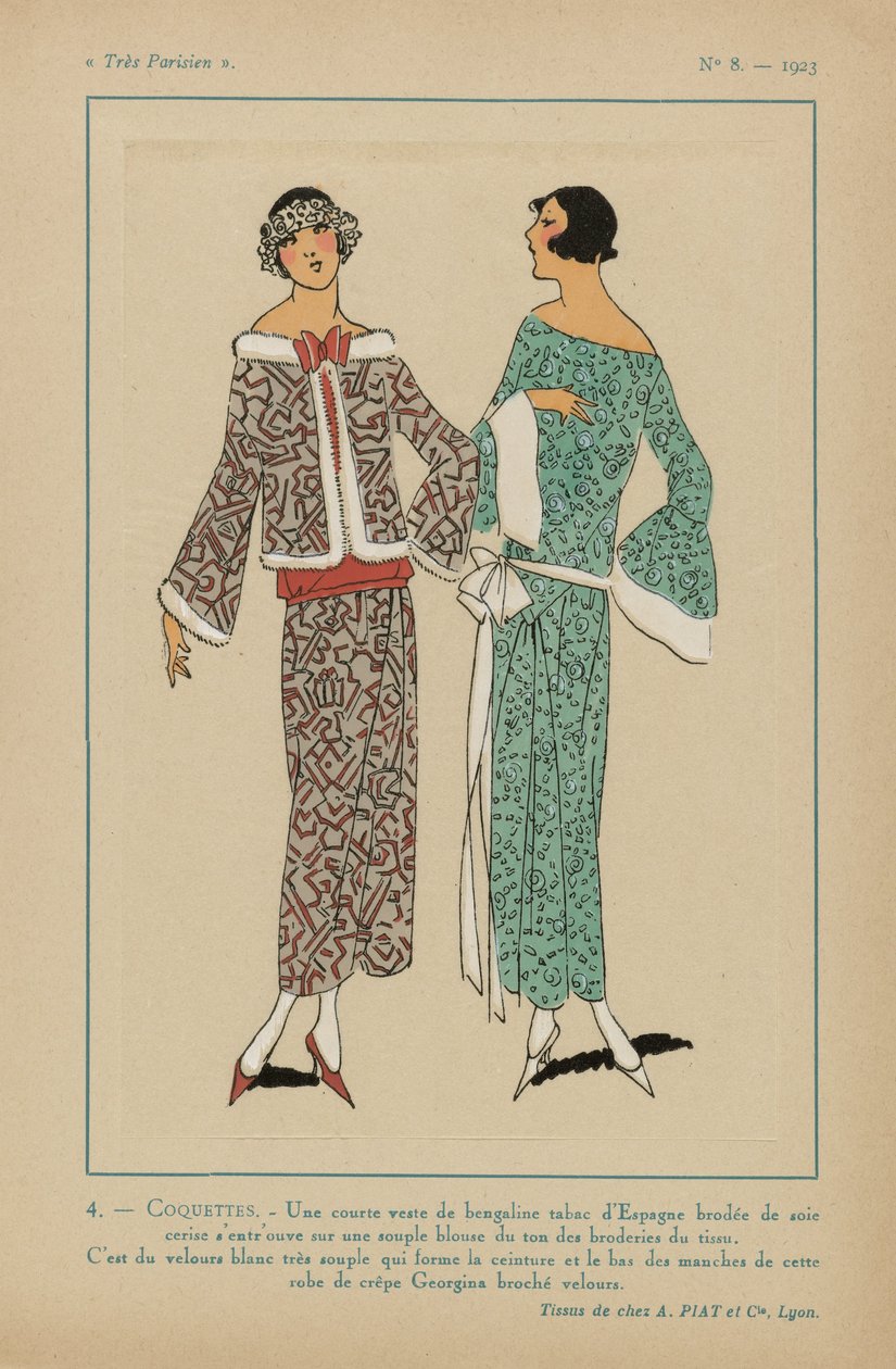 Très Parisien, 1923, No. 8: 4 - COQUETTES /一件短外套 作者 无名氏