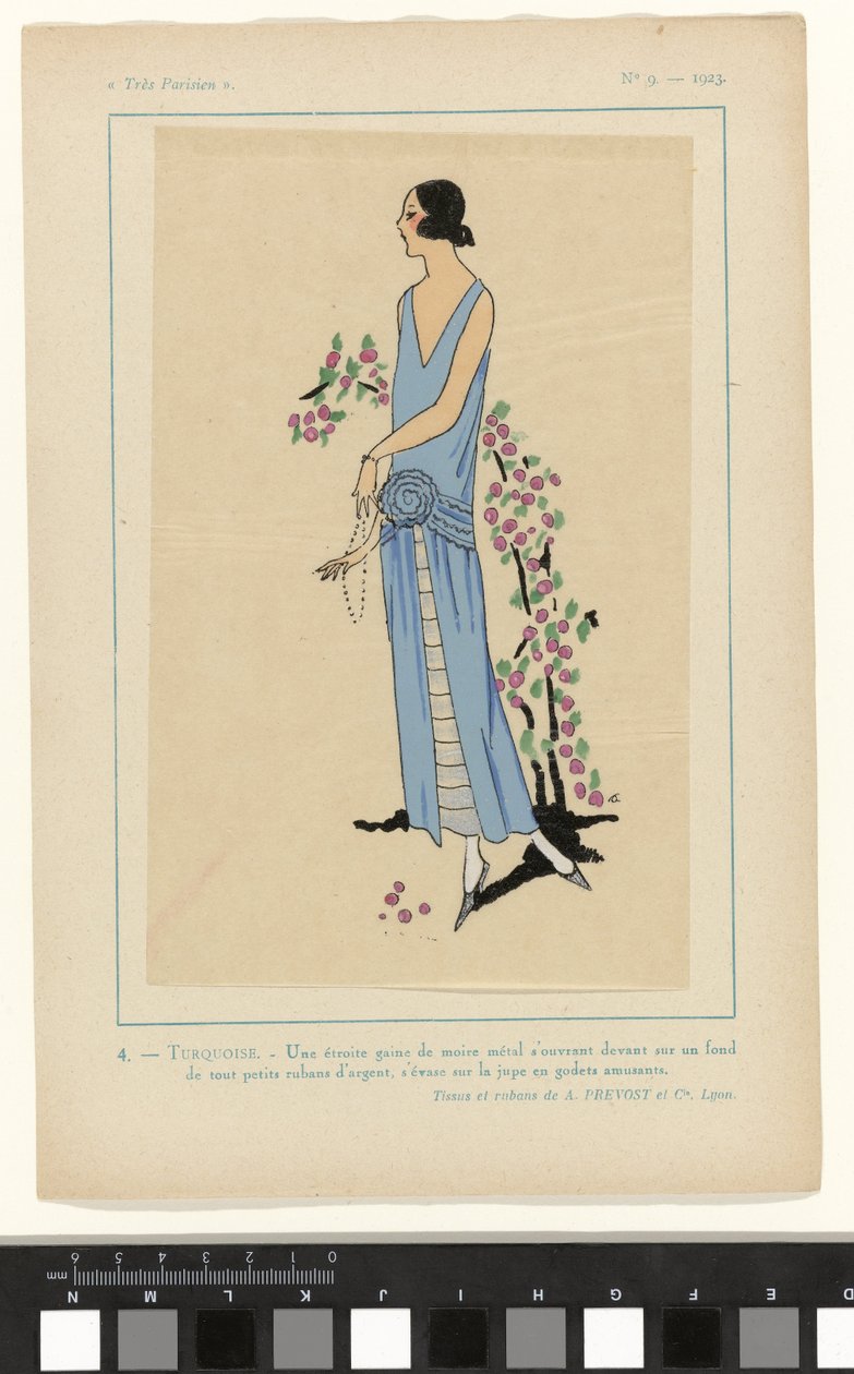 Très Parisien, 1923, No 9: 4 - TURQUOISE.- 狭长的摩尔纱裙... 作者 无名氏