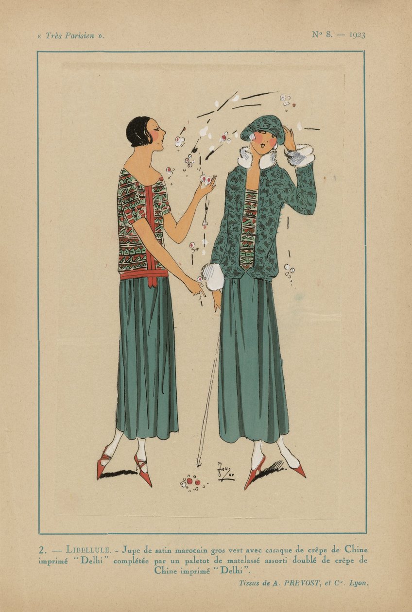 非常巴黎时尚、别致与优雅
Très Parisien》1923 年第 8 期：2.- LIBELLULE / 摩洛哥绸缎裙... 作者 无名氏