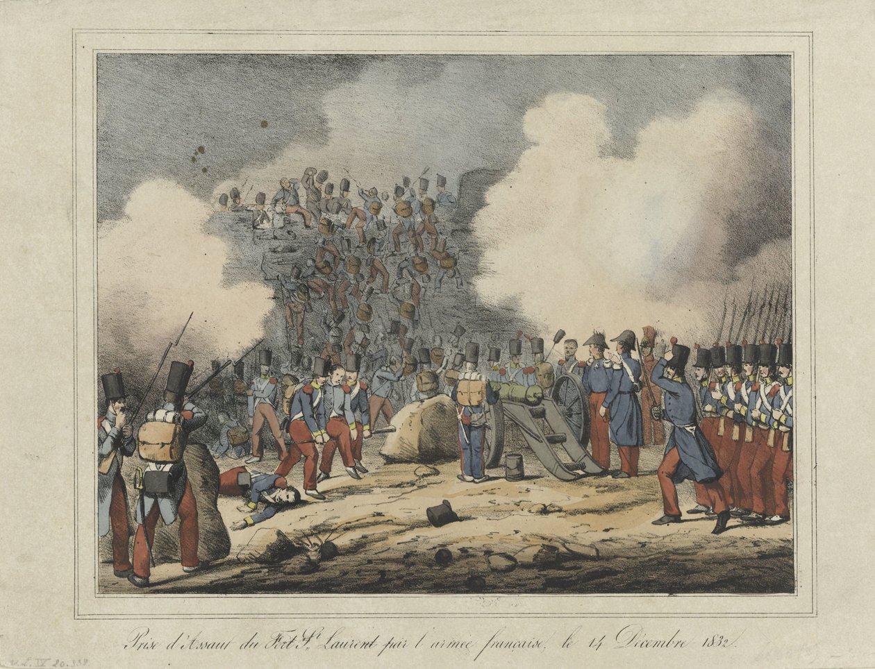 Verovering van de lunet van Saint-Laurent，1832 年
1832 年 12 月 14 日法国军队攻打圣洛朗堡（标题见实物） 作者 无名氏