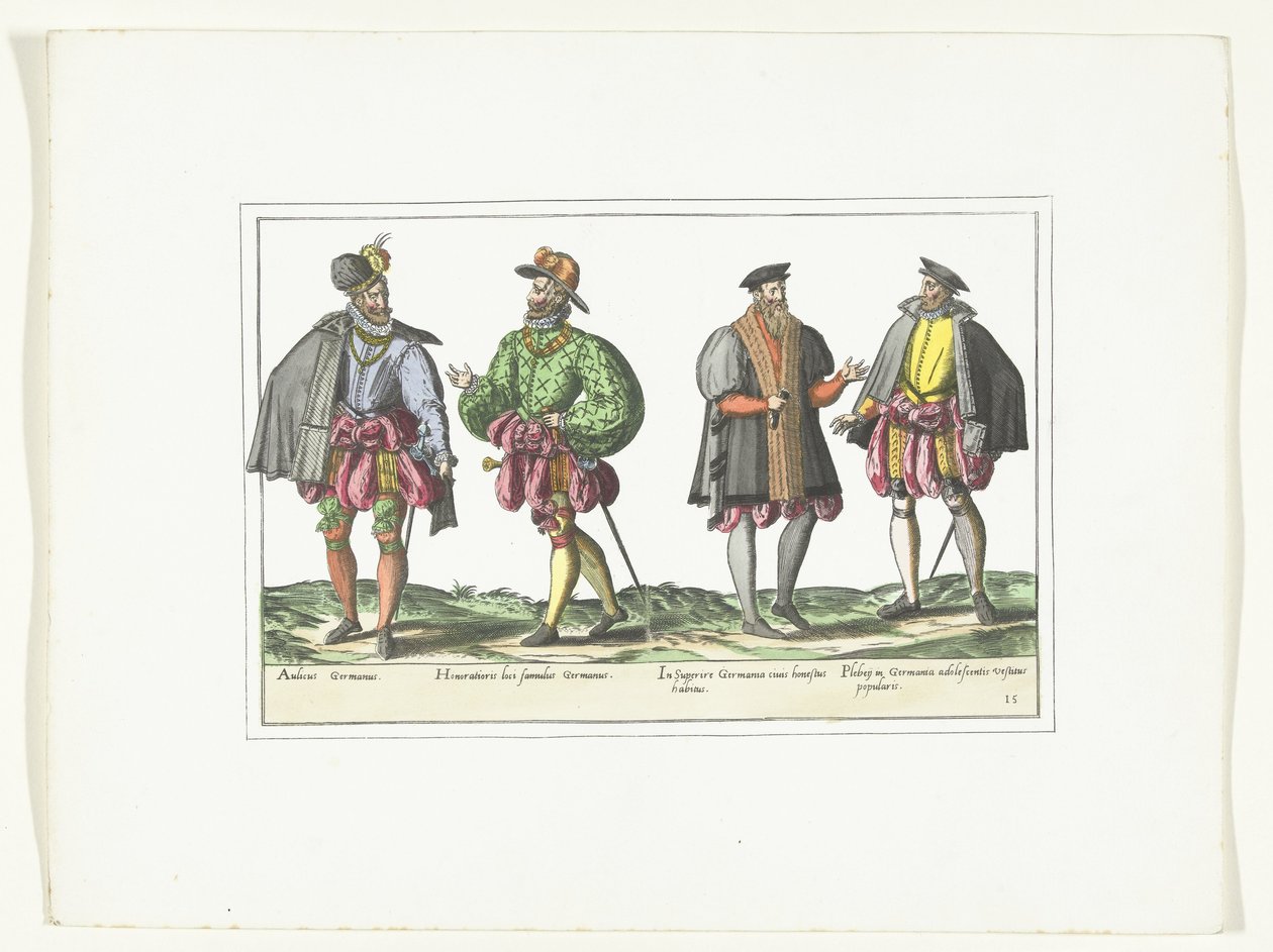 四名按照德国时尚穿着的男子，约 1580 年
阿尔勒芒服饰（物品上的标题） 作者 无名氏