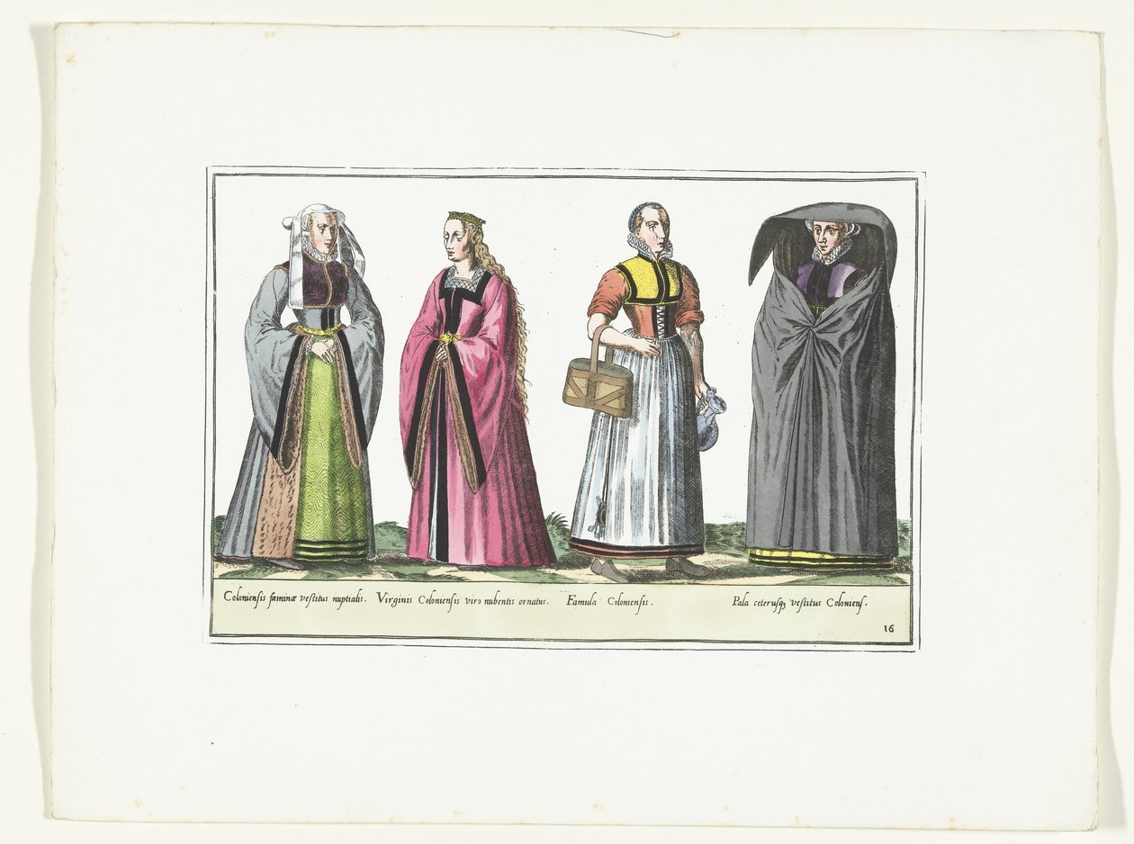 约 1580 年，四位按照德国时尚着装的女性
阿尔勒芒服饰（物品上的标题） 作者 无名氏