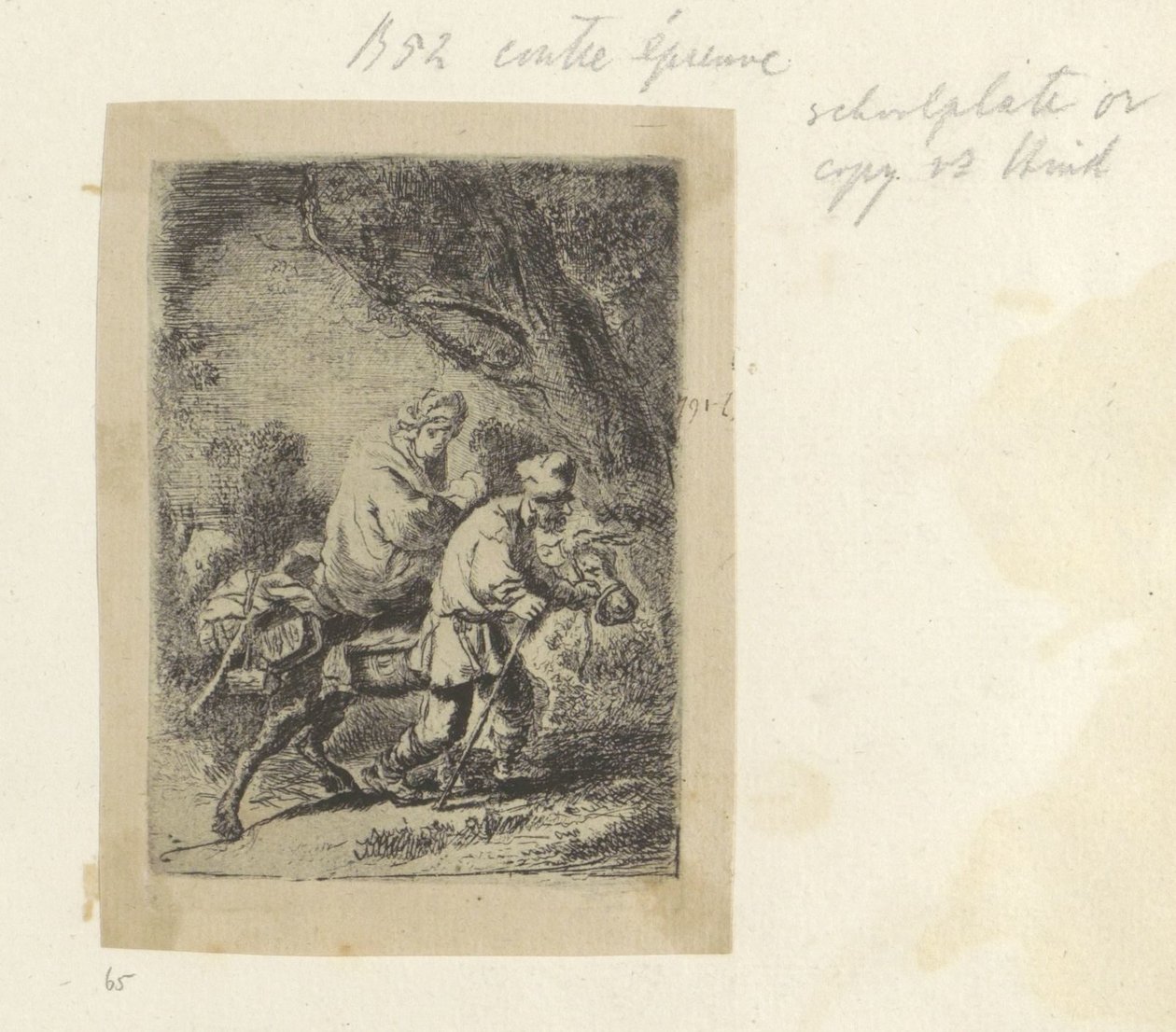 飞入埃及：小版画
伦勃朗作品集》，H. L. 巴桑著，1807/1808 年，65 (124)（系列名称）
Recueil de quatre-vingt-cinq estampes originales（系列标题） 作者 无名氏
