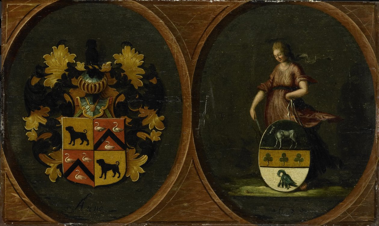 徽章上有 Pieter Courten 和 Hortensia del Prado 夫妇的徽章，1625 年 作者 无名氏