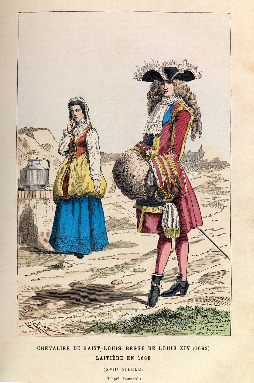 17世纪路易十四国王统治时期的圣路易骑士（1693年）和Laitiere（1680年）--圣路易骑士团，路易十四国王统治时期 1693年，和dairymaid 作者 匿名匿名
