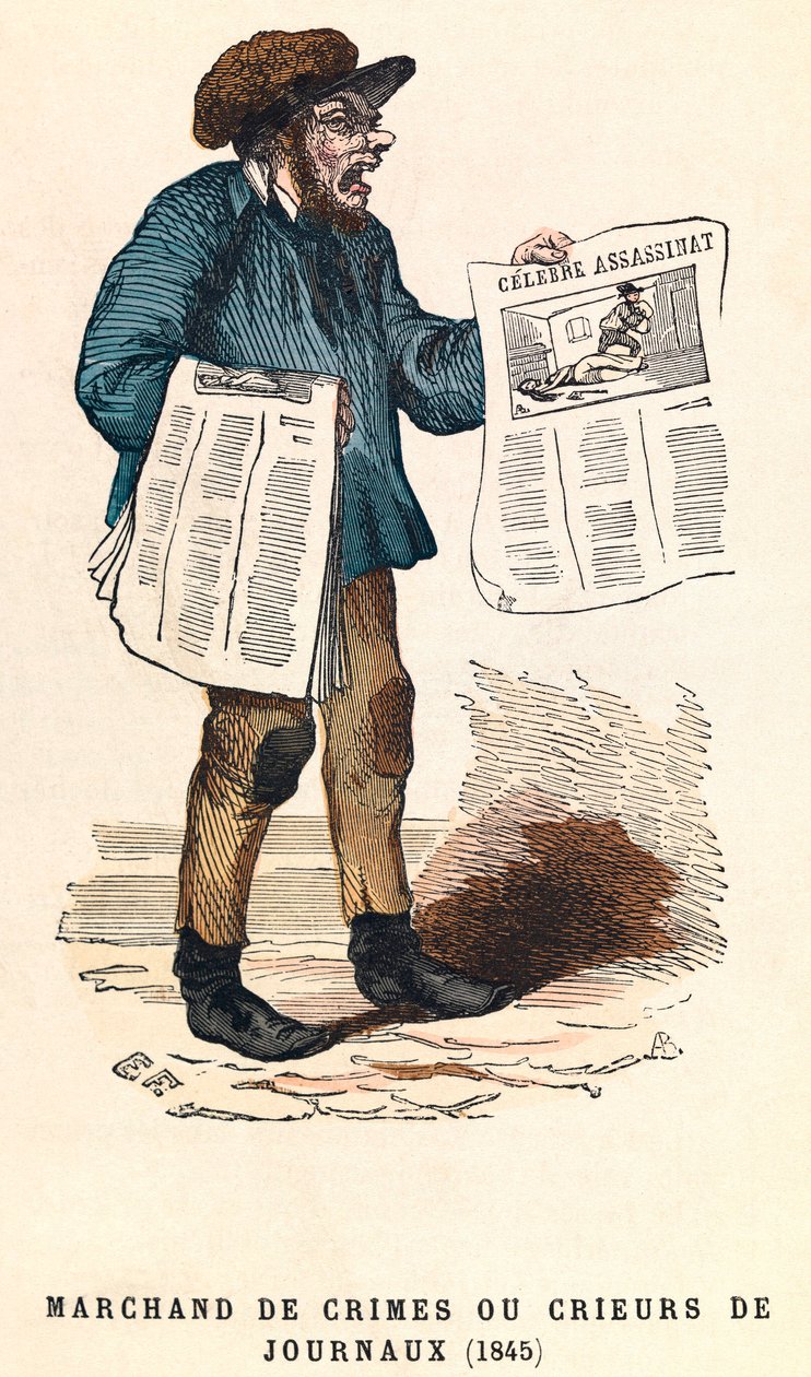 A crier of newspapers in 1845, engraving, private collection - Newspaper Seller at Paris 作者 匿名匿名