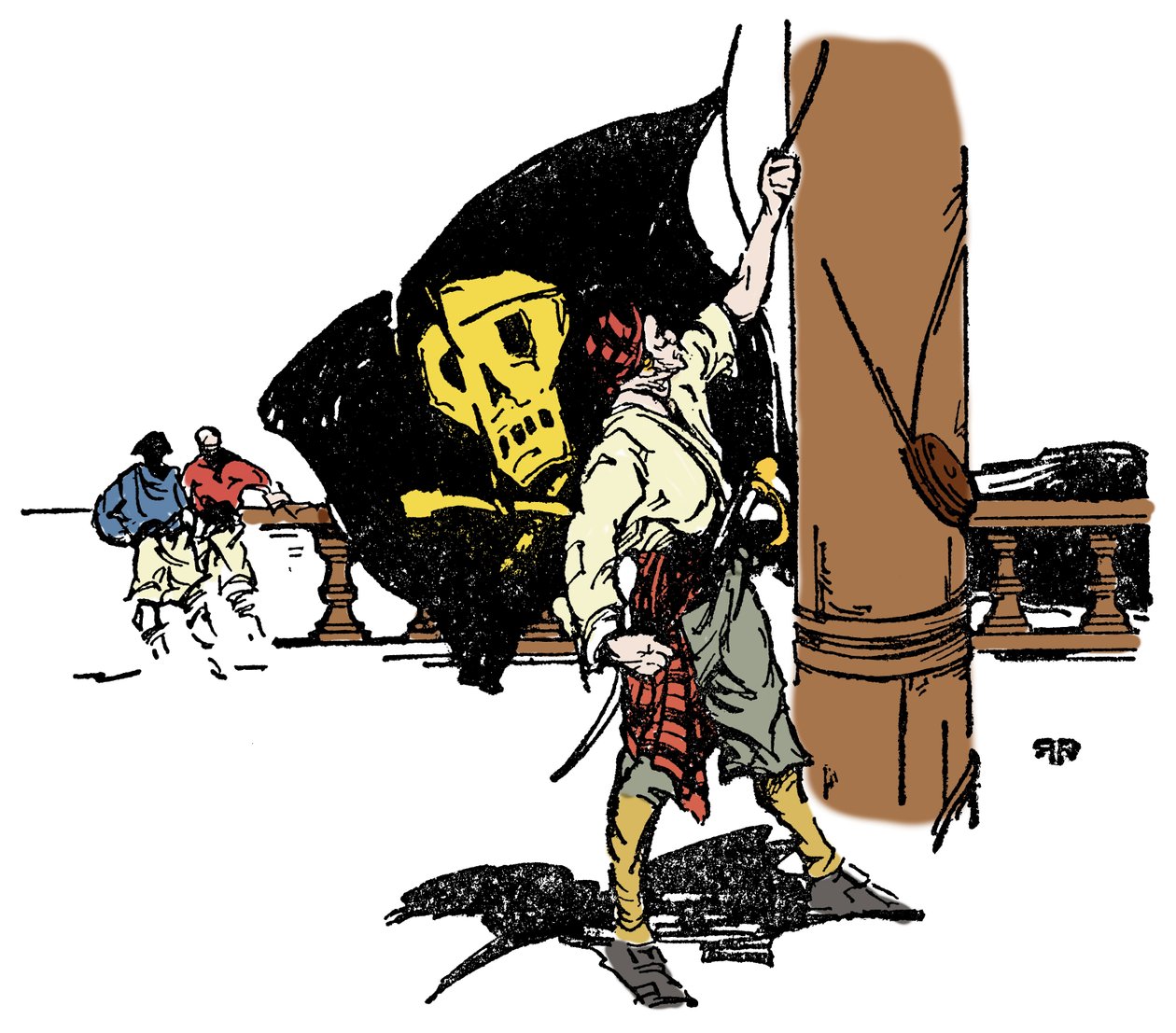 一名海盗高举黑旗致死 理查德·H·罗杰斯 (Richard H. Rodgers) 于 1929 年创作的《深水岁月》中的插图 作者 匿名匿名