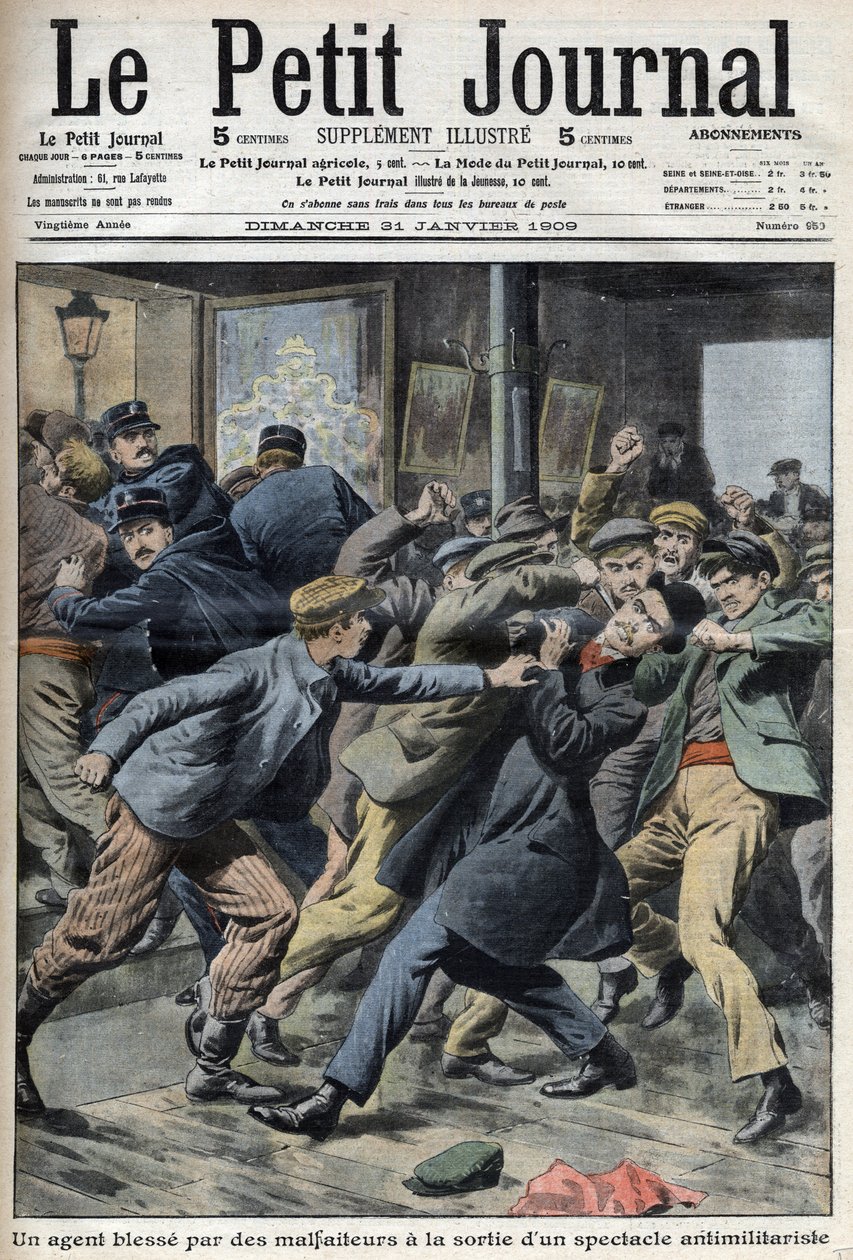 A policeman injured during antimilitarist show in Aubervilliers, frontpage of newspaper Petiter Journal january 31 作者 匿名匿名