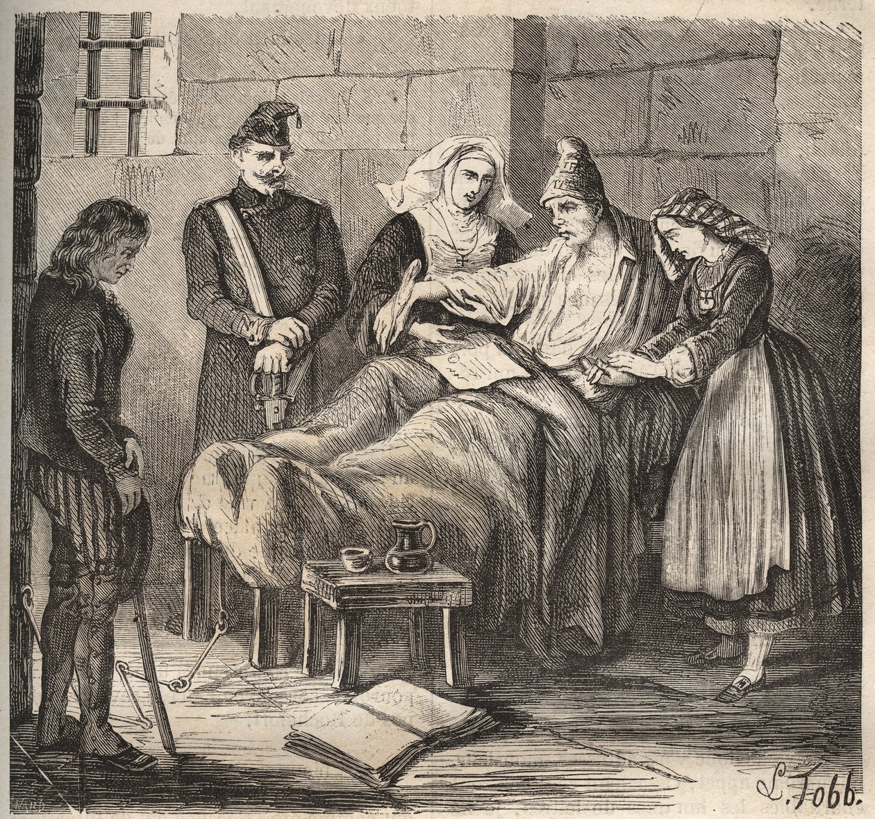 19世纪在罗什福尔巴格纳举行的婚礼。雕刻在 "Histoire des bagnes depuis leur création à nos jours"（1877年）中，作者是Pierre Zaccone（1817-1895年）（Colonia Penale - 监狱殖民地）。私人收藏。 作者 匿名匿名