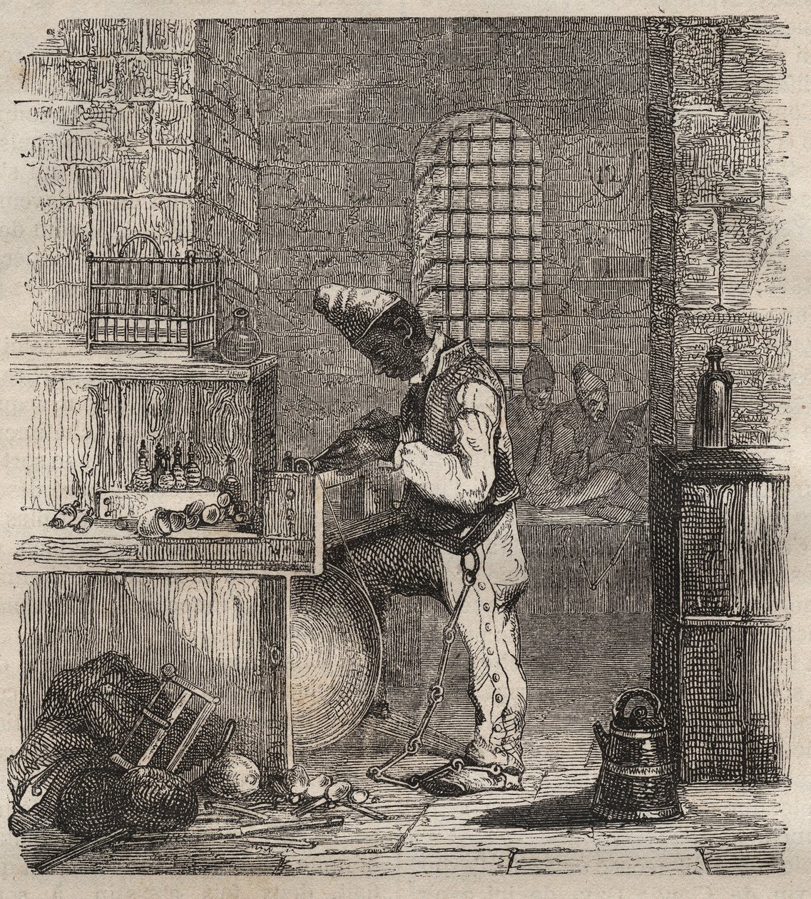 19世纪布列斯特巴格内的一支工作队伍。皮埃尔-扎科内（Pierre Zaccone）（1817-1895年）在《从创建到现在的巴格纳历史》（1877年）中的版画（Colonia Penale-刑罚殖民地）。私人收藏。 作者 匿名匿名