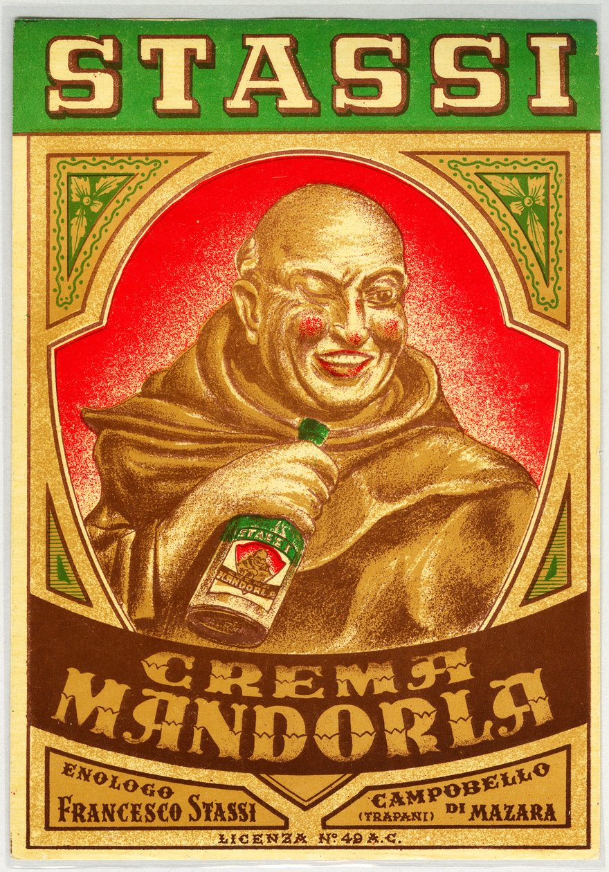 Advertisement for almond liquor with a monk with red cheeks 作者 匿名匿名