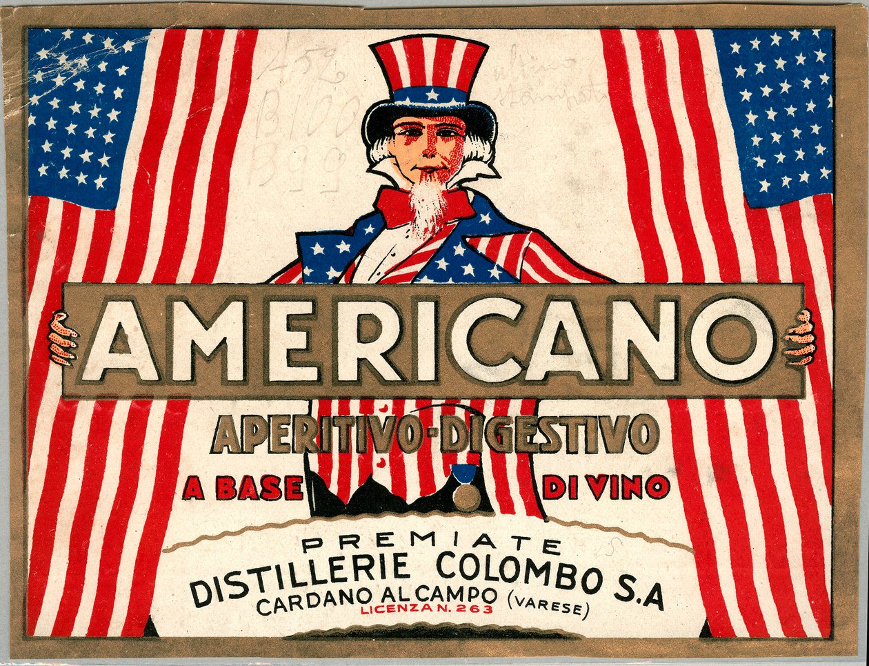 Advertisement for italian short drink Americano, with allegorical personification of America Uncle Sam 作者 匿名匿名