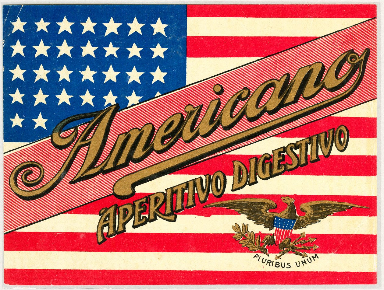意大利短途饮料Americano的广告，带有美国国旗 作者 匿名匿名