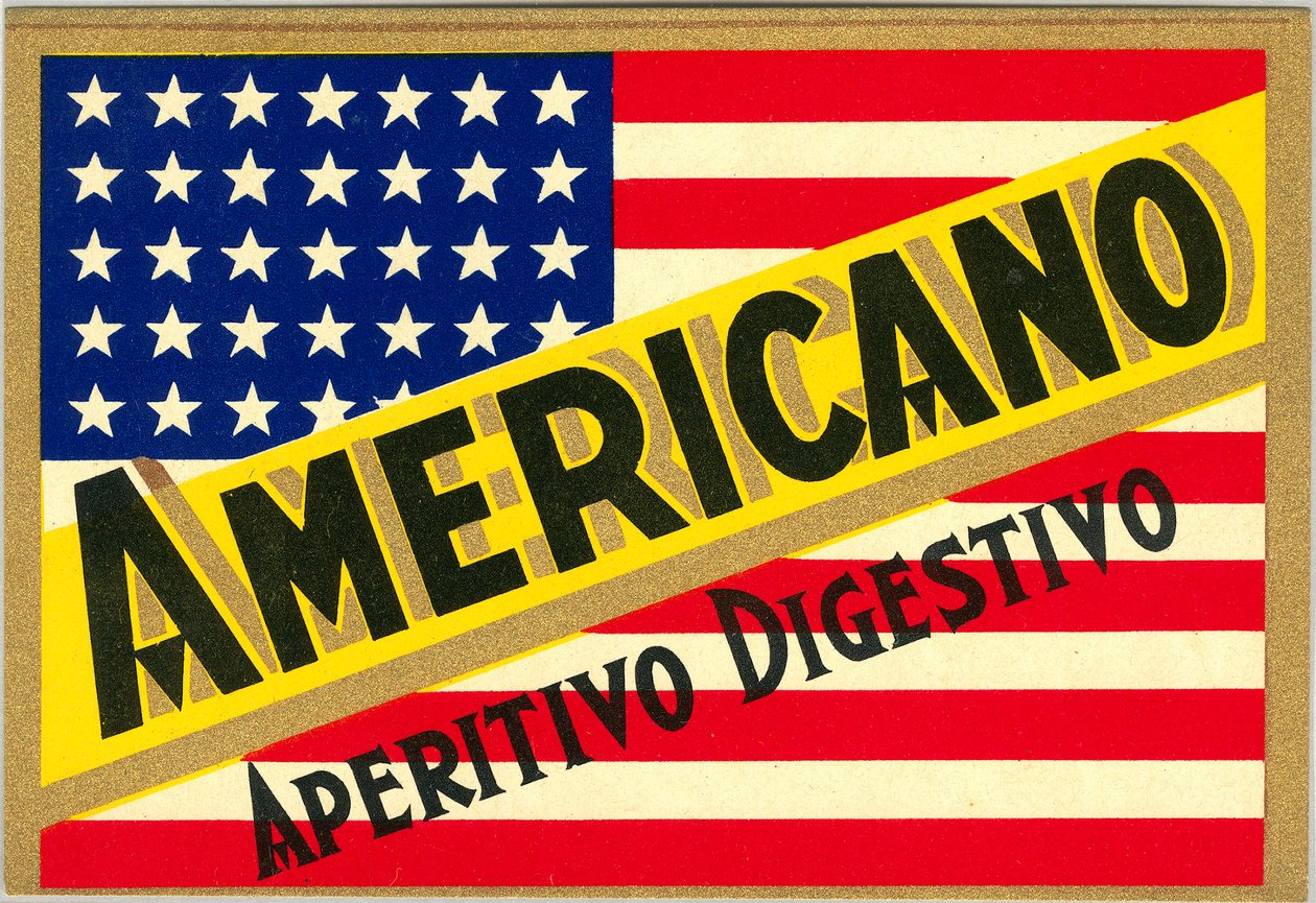 意大利短途饮料Americano的广告，带有美国国旗 作者 匿名匿名
