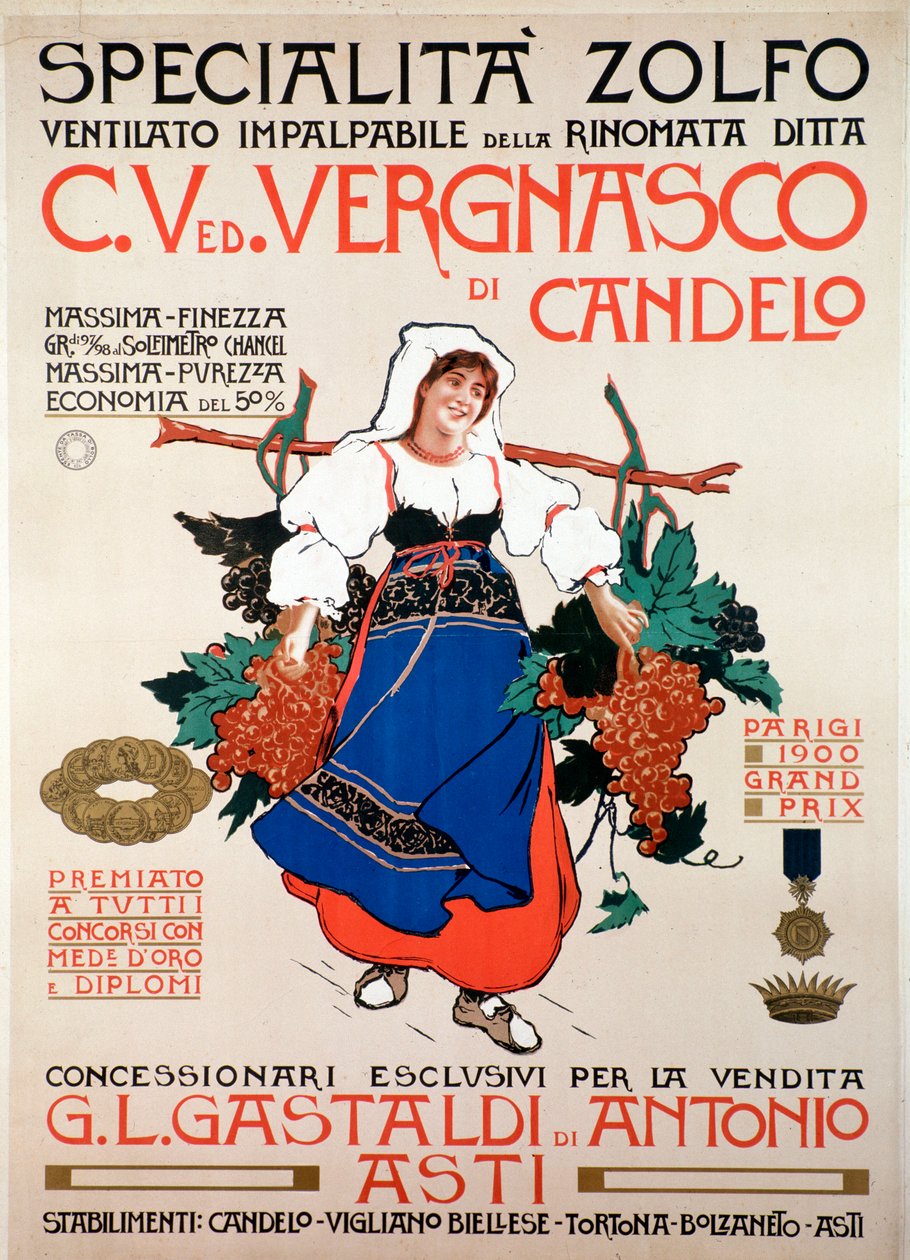 意大利Vergnasco Candelo公司生产的杀菌剂绞杀硫磺的广告海报，20世纪 作者 匿名匿名