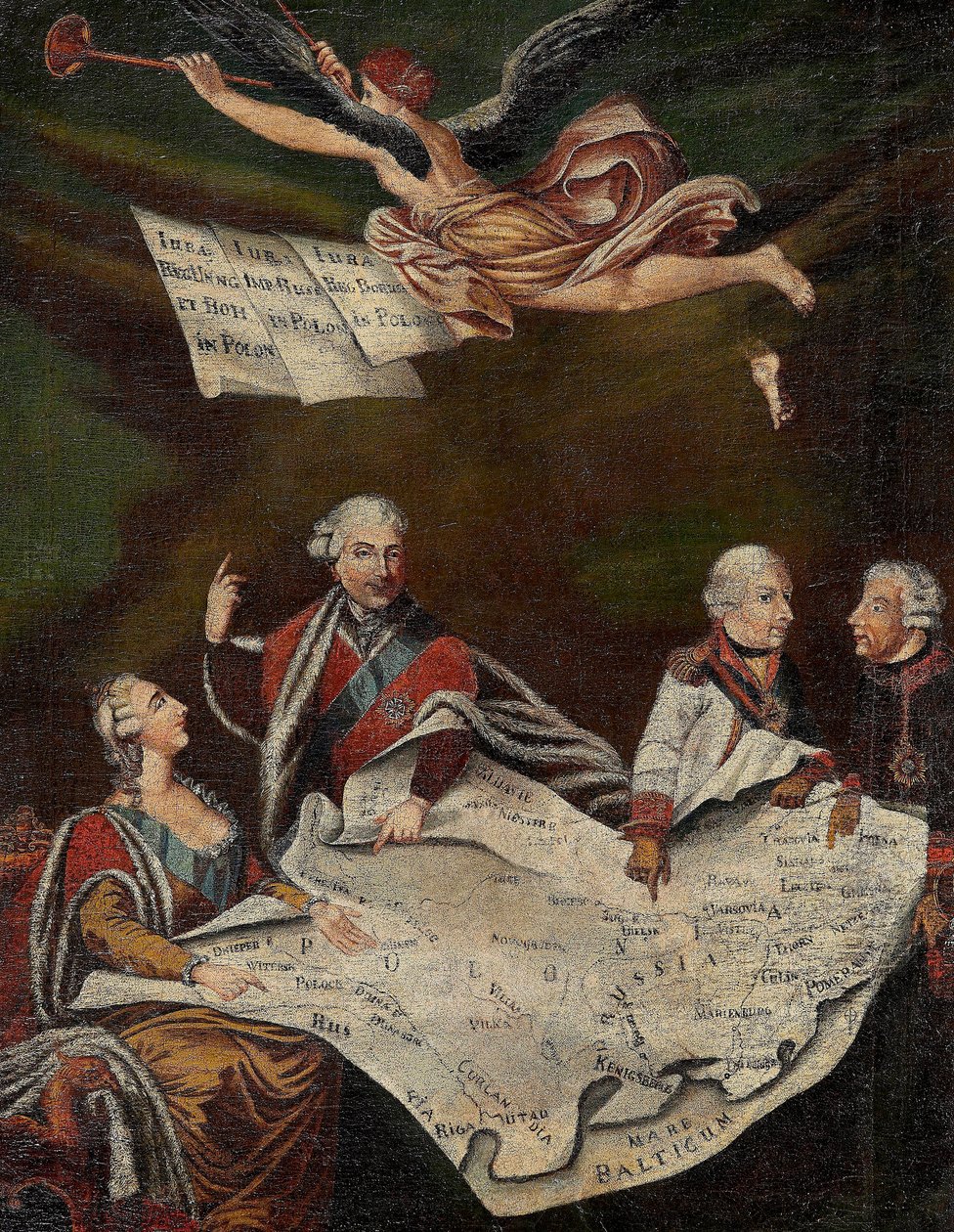 俄罗斯的叶卡捷琳娜二世 (1729-1796)、斯坦尼斯拉斯二世奥古斯都 (Stanislaw August Poniatowski) 之间瓜分波兰的寓言 作者 匿名匿名