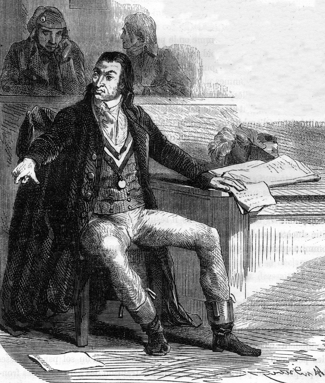 安托万-昆廷-富基耶-丁维尔（Antoine Quentin Fouquier de Tinville）（1746-1795），法国立法者和革命者，革命法庭的公开指控者--阿尔方斯-德-拉马丁（1790-1869）的《吉伦特人的历史》中的版画，1865-1866年--私人收藏。 作者 匿名匿名