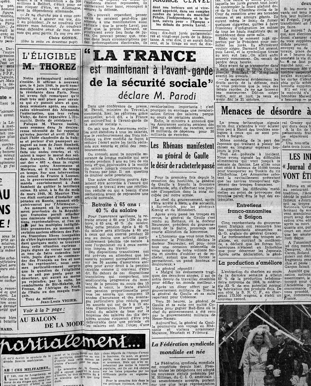 Article on social security: “France is now at the forefront of social security says Mr Parodi” 1945 作者 匿名匿名