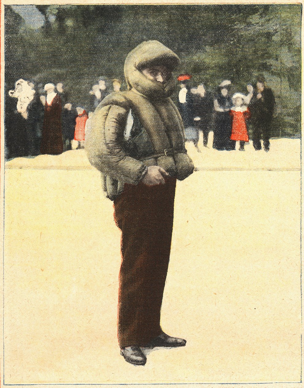 航空。旨在保护飞行员免受坠落的航空服。1910年10月16日在 "Le petit parisien "的雕刻。私人收藏。 作者 匿名匿名