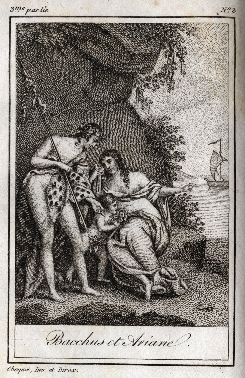 Bacchus et Ariane (Bacchus and Ariadne) 1819年的版画，载于Charles Albert Demoustier (1760-1801)的《Lettres a Emilie sur la mythologie》。私人收藏。 作者 匿名匿名