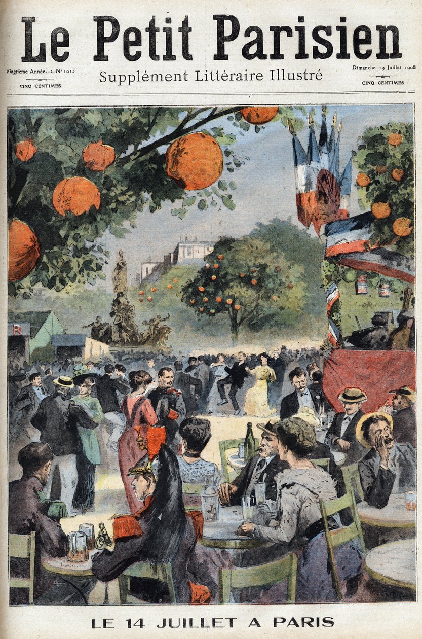 7月14日在巴黎举行的舞会。1908年7月19日 "小巴黎人 "报纸上的一篇文章。私人收藏。 作者 匿名匿名