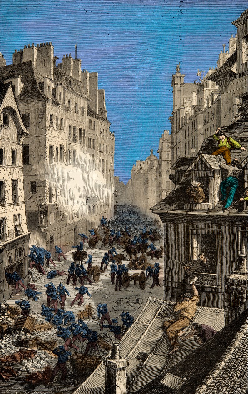 Battle at the Barricade of Rue Saint Antoine in 1830, Engraving, Private Collection 作者 匿名匿名