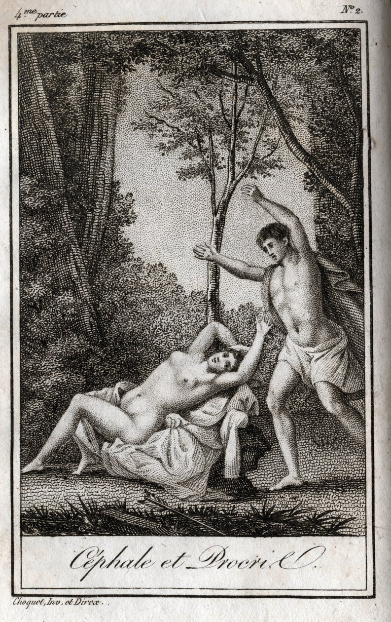Cephale and Procris (Cephalus) couple of lovers. Engraving from 1819 in “Lettres a Emilie sur la mythologie” by Charles Albert Demoustier (1760-1801). Private collection. 作者 匿名匿名