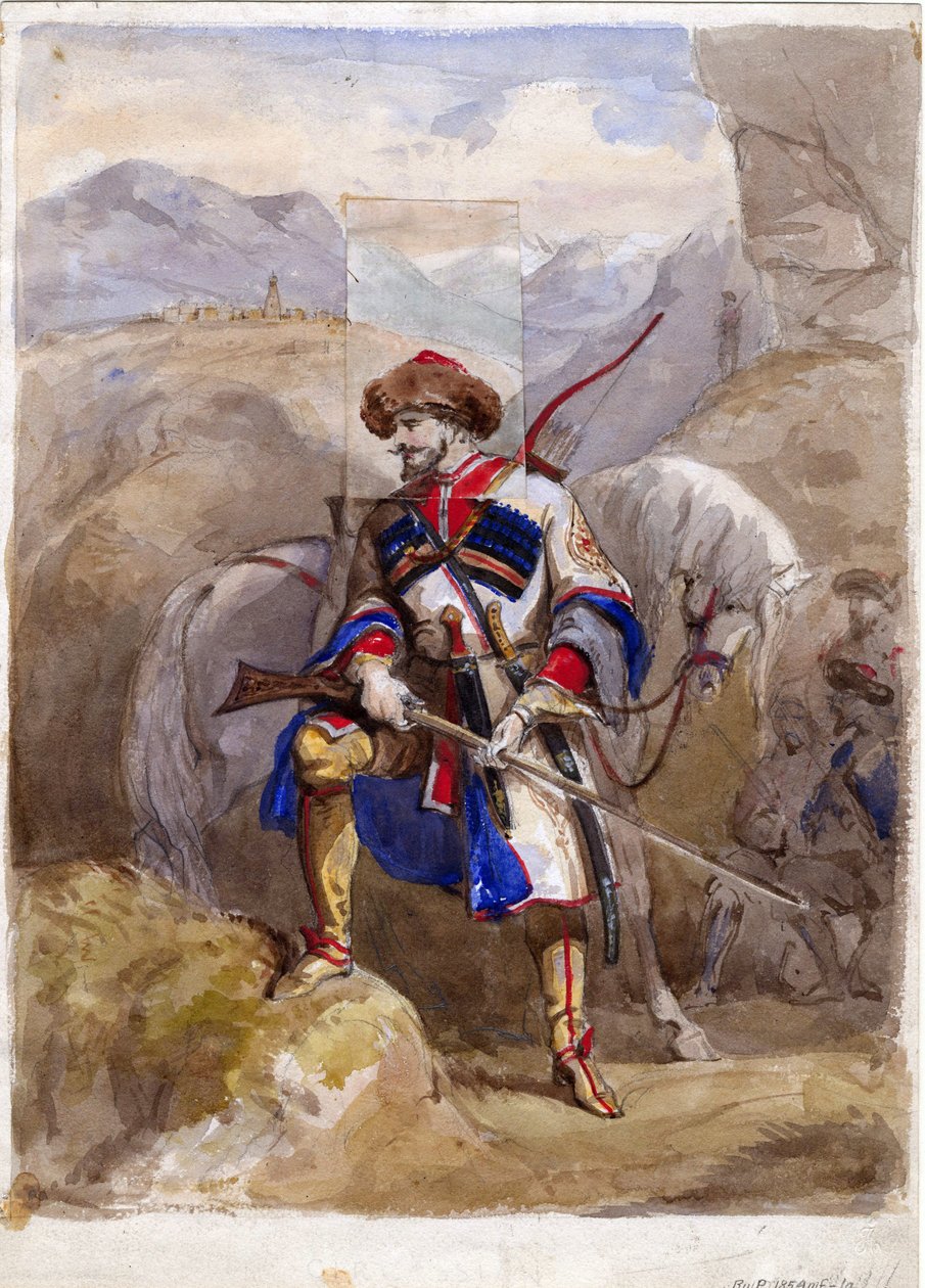 Chamil ou Imam Chamil - 伊玛目-沙米尔（1797-1871） - 佚名 - 1854 - 纸上水彩 - 32x23 - 私人收藏 作者 匿名匿名