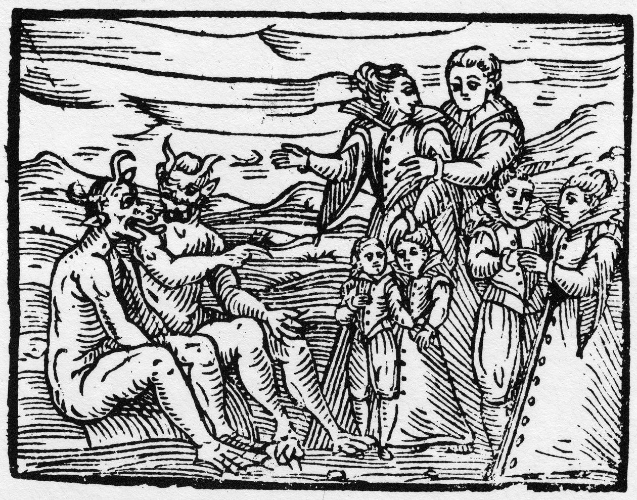 第一次被允许进入安息日的儿童 - "Compendium Maleficarum"，涉及女巫、她们的邪恶和她们的财团，由弗朗西斯科-玛丽亚-瓜佐或瓜西奥（15?-16?）1608私人收藏 作者 匿名匿名