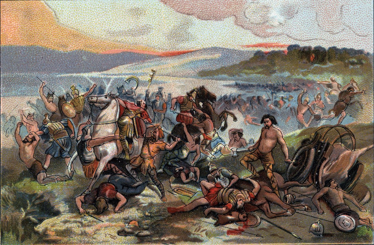 Conquete of Gaul: the battle of Presles in 60 BC opposing the people of the Nervians led by Boduognat to the Roman army of Jules Cesar. Advertising chromolithography of Antoine chocolates in Brussels, beginning of the 20th century. Private Collection 作者 匿名匿名