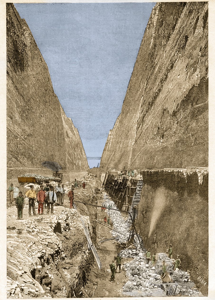 科林斯运河的建设 1893 年 - 雕刻 - 科林斯运河的建设。 作者 匿名匿名